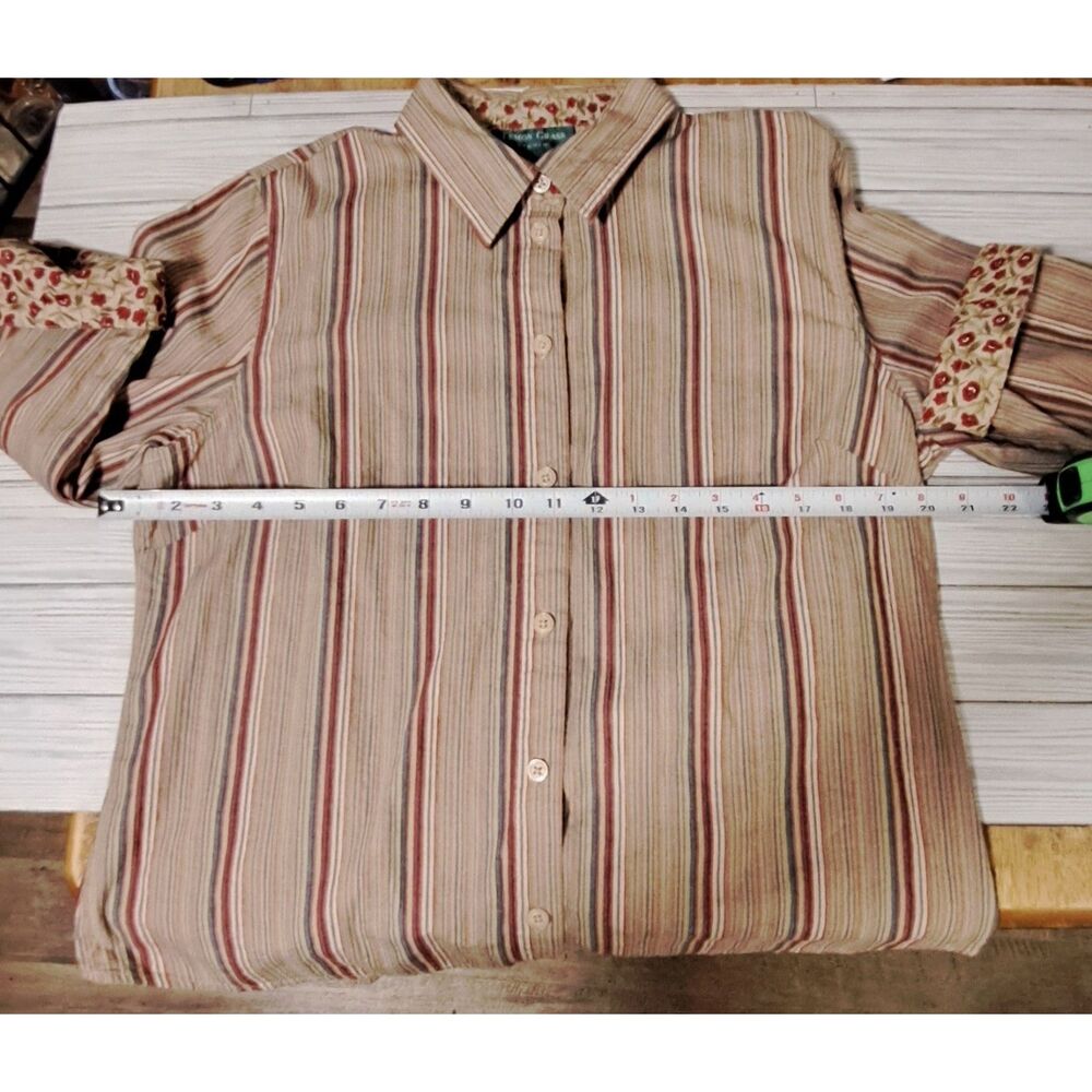 Lemon Grass Studio Striped Button-Down Shirt w/ Floral Accents- Large - Picture 7 of 7